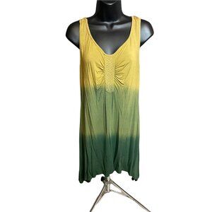 Yak N Yeti Womens Yellow Green Sleeveless Dip Dye Crochet Front Tank Dress Size